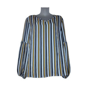 FRED DAVID Women's Multicolor Striped V-Neck Blouse Size M BG 12